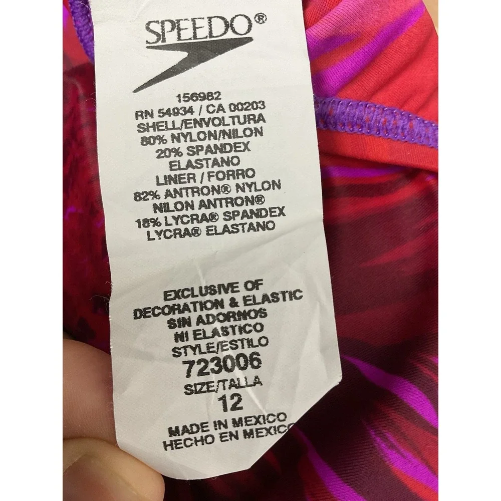 Speedo One Piece Swim Suit Womens Size 12 Fuchsia Tropical Floral Vacation Beach